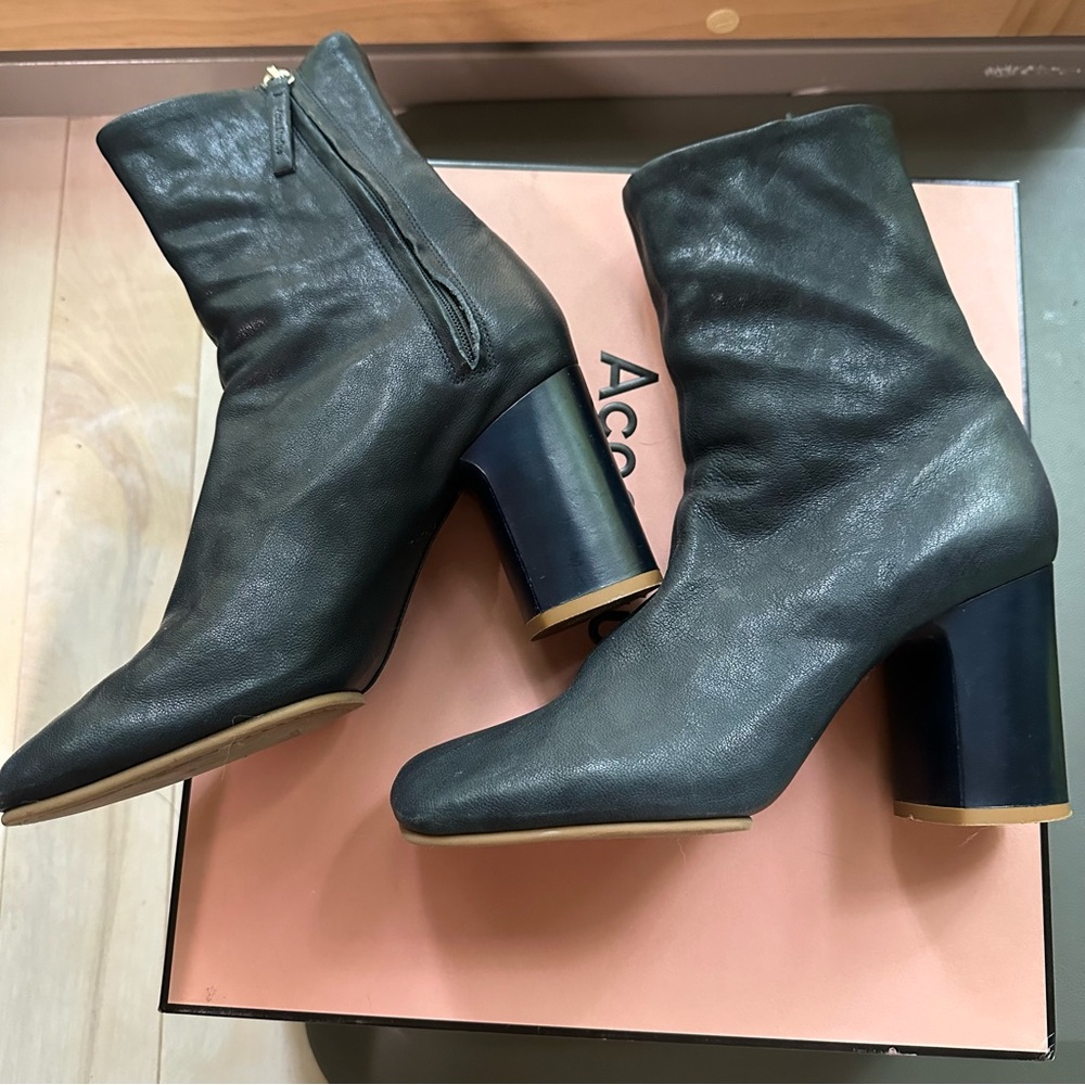 Acne Studios Navy Chunky Heel Booties - Size 37